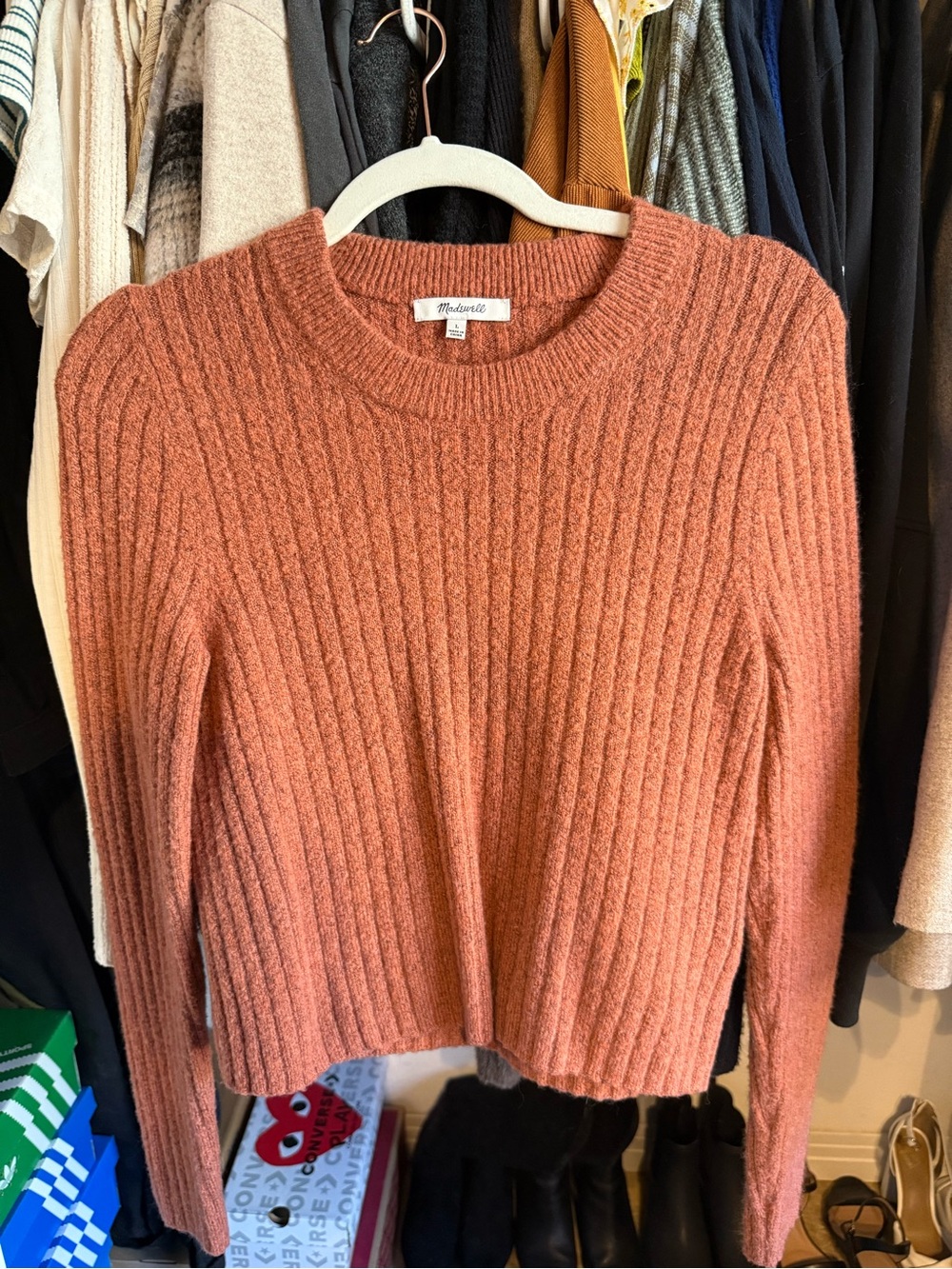 Madewell Ribbed Crewneck Sweater in Terracotta Pink